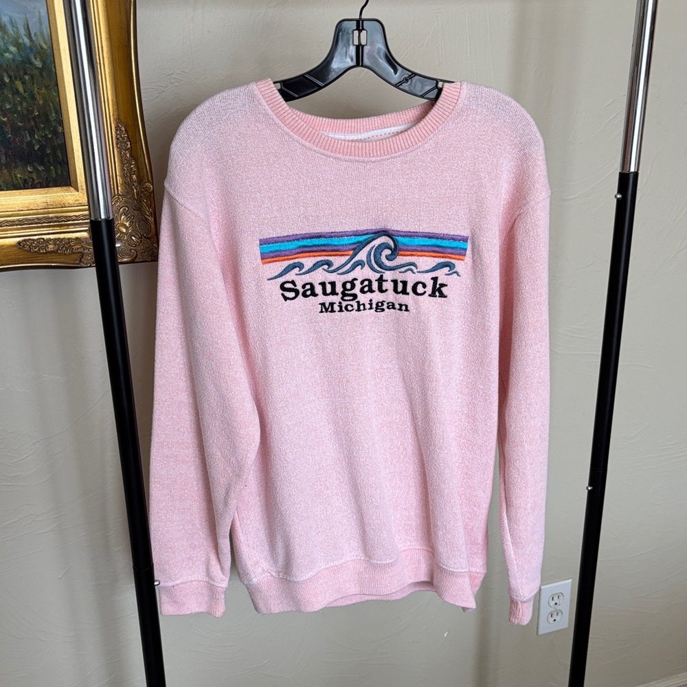 Pink Saugatuck Michigan Women's Crew Neck Sweater